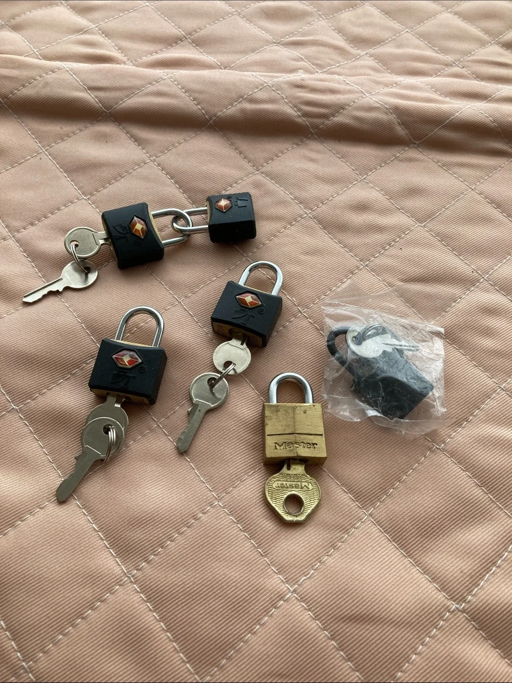 Masters Black and Brass Travel Padlock Key Set